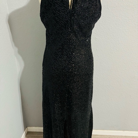 Zara Bloggers Fav Black Sequin Halter Neckline Midi Christmas Holiday Dress Sz L - Picture 14 of 17